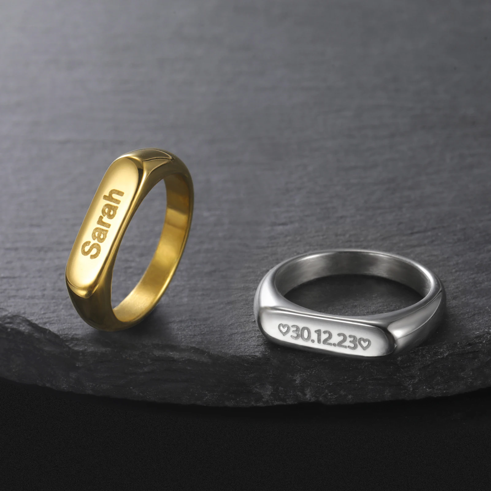 Engraved Name Ring Women Men Stainless Steel Jewelry Personalized Name Rings Custom Couple Anniversary Wedding Christmas Gifts