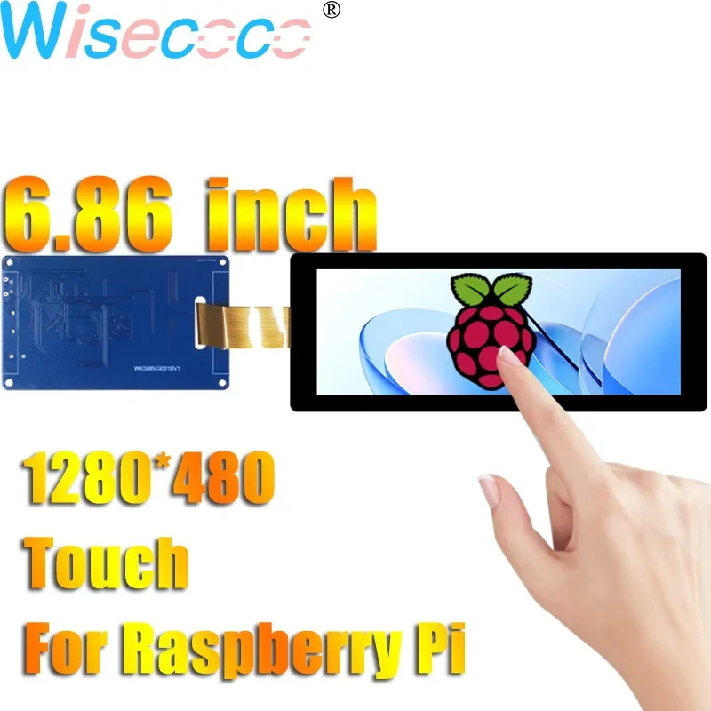 For Raspberry Pi 6.86 Inch 1280x480 Bar Display Module Capacitive Touch Digitizer Audio Video Input Micro-USB Driver Board