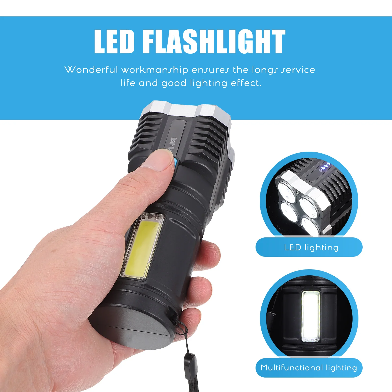 

Multifunctional Flashlight LED Outdoor Rechargeable Plastic Lighting Home Flashlight Compact Durable Bright Waterproof