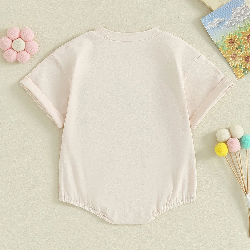 Infant Newborn Baby Boy Girl Summer Bubble Romper Short Sleeve Letter Embroidery Jumpsuit Cute  Bodysuit