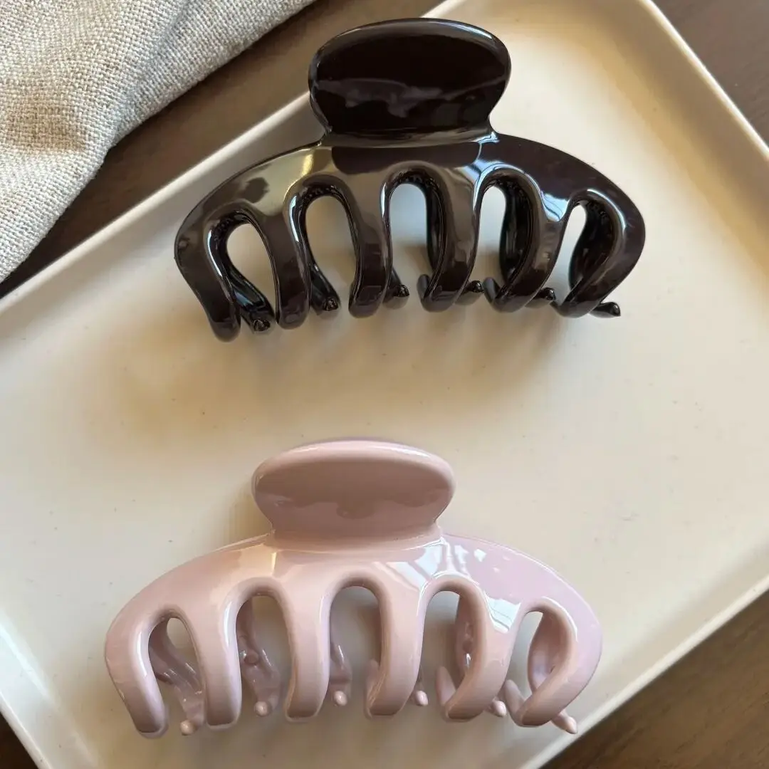 2pcs Elegant Solid Color Pink Black Pumpkin Dragon Bone Hair Claw Clip Large Shark Clamp Elegant Hair Accessories For Women Girl