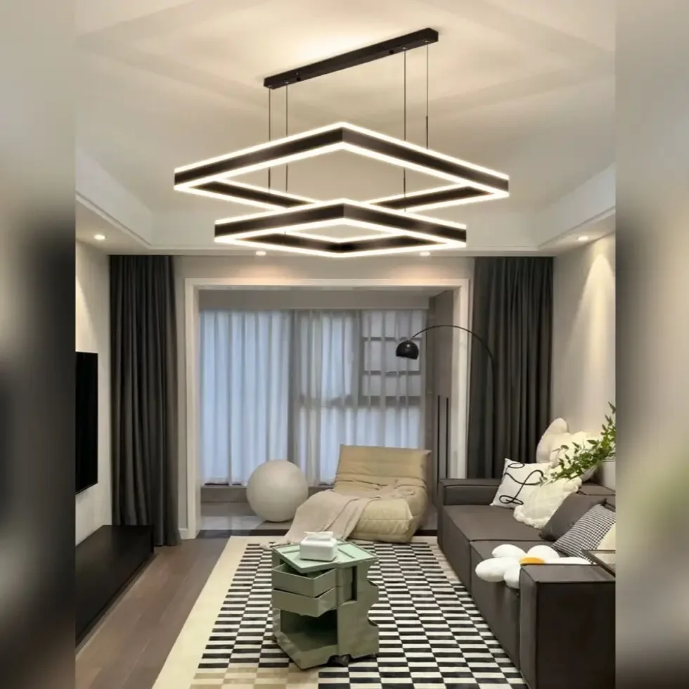 Nordic minimalist square square square double storey living room l chandelier modern chandelier