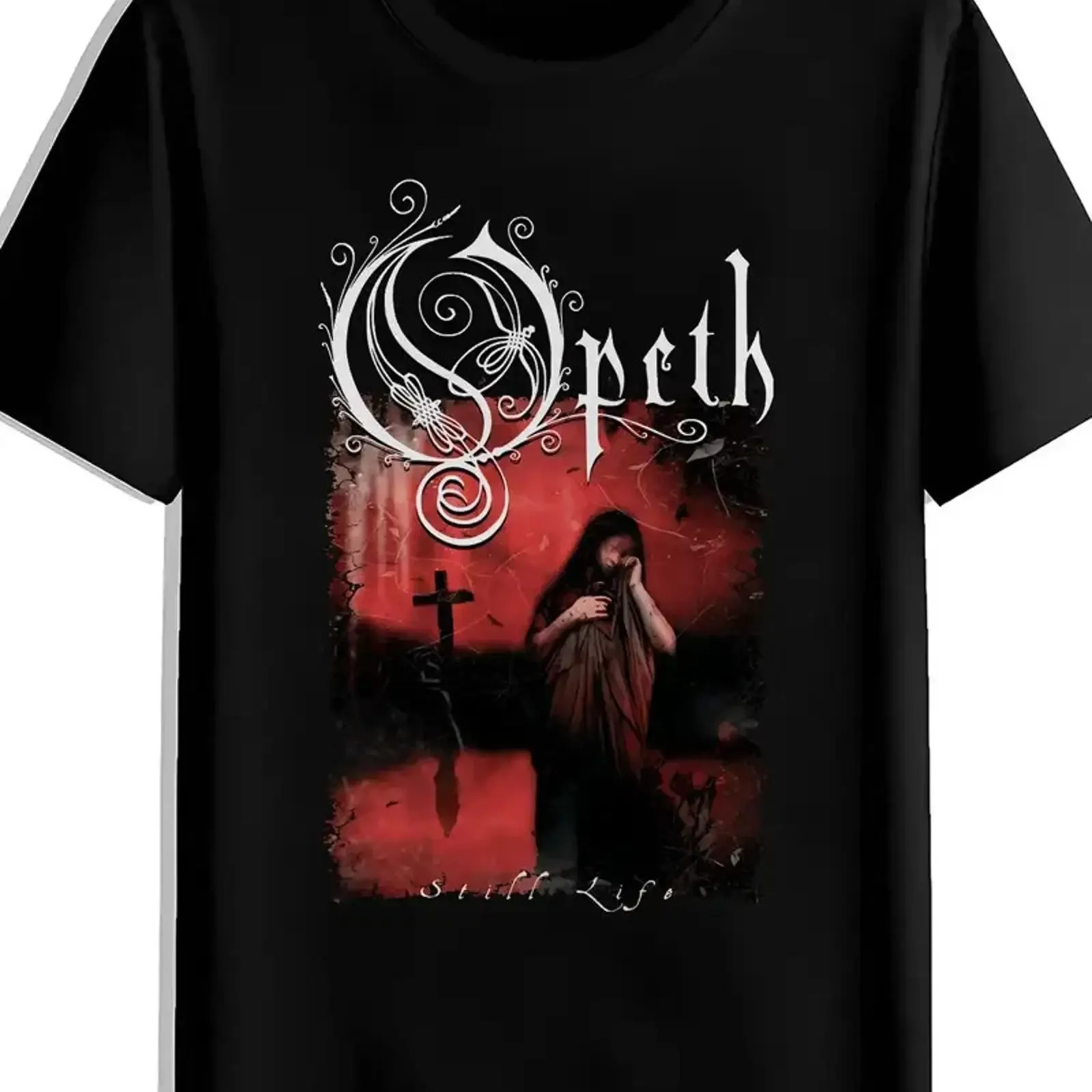 Men's Black Opeth Inspired Gothic Rock Band T Shirt Iconic Album Logo Print B vintage Washed Breathable fashion