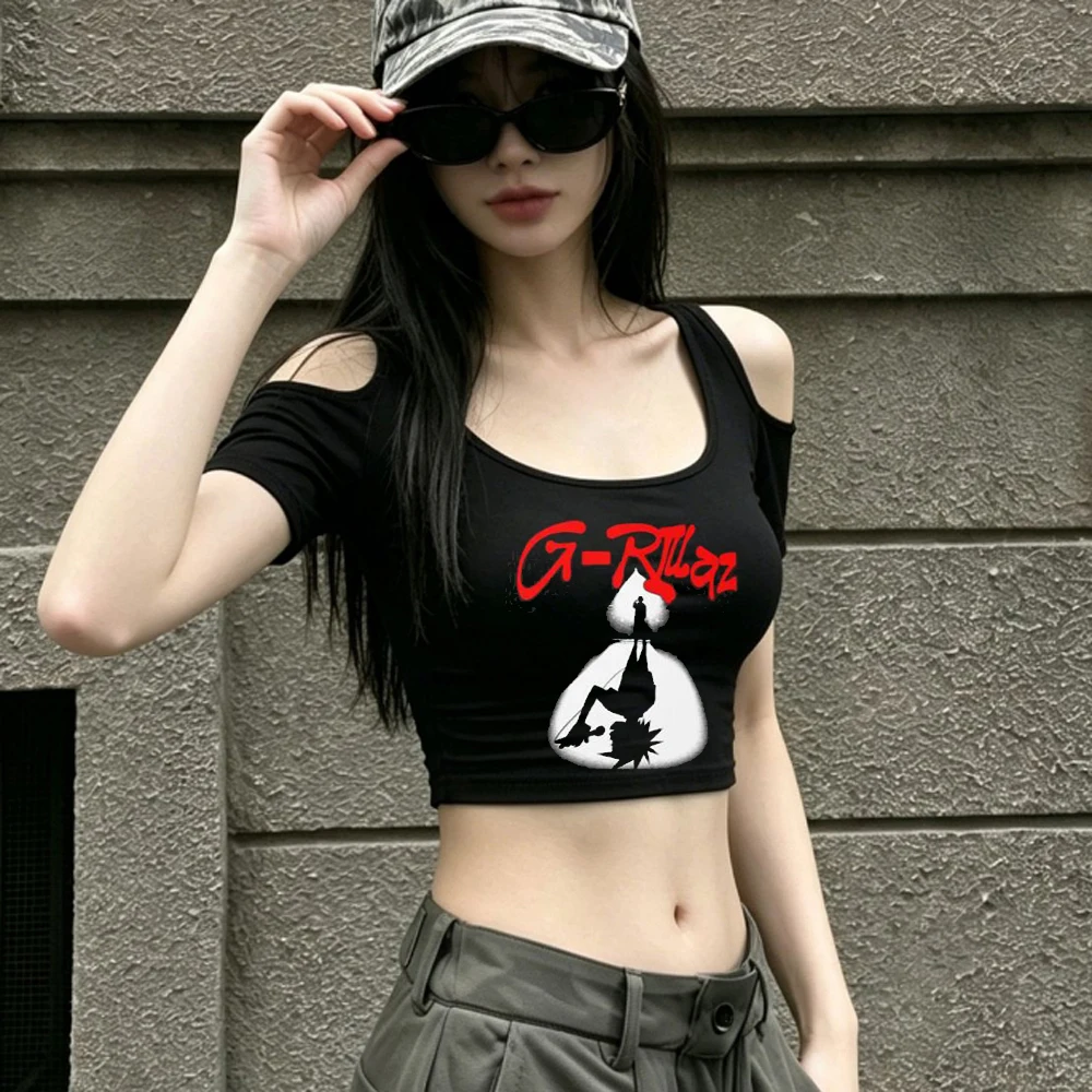 Gorillaz cropped top girl baddie y2k party 2000s gyaru shirt meme gothic y2k emo japan