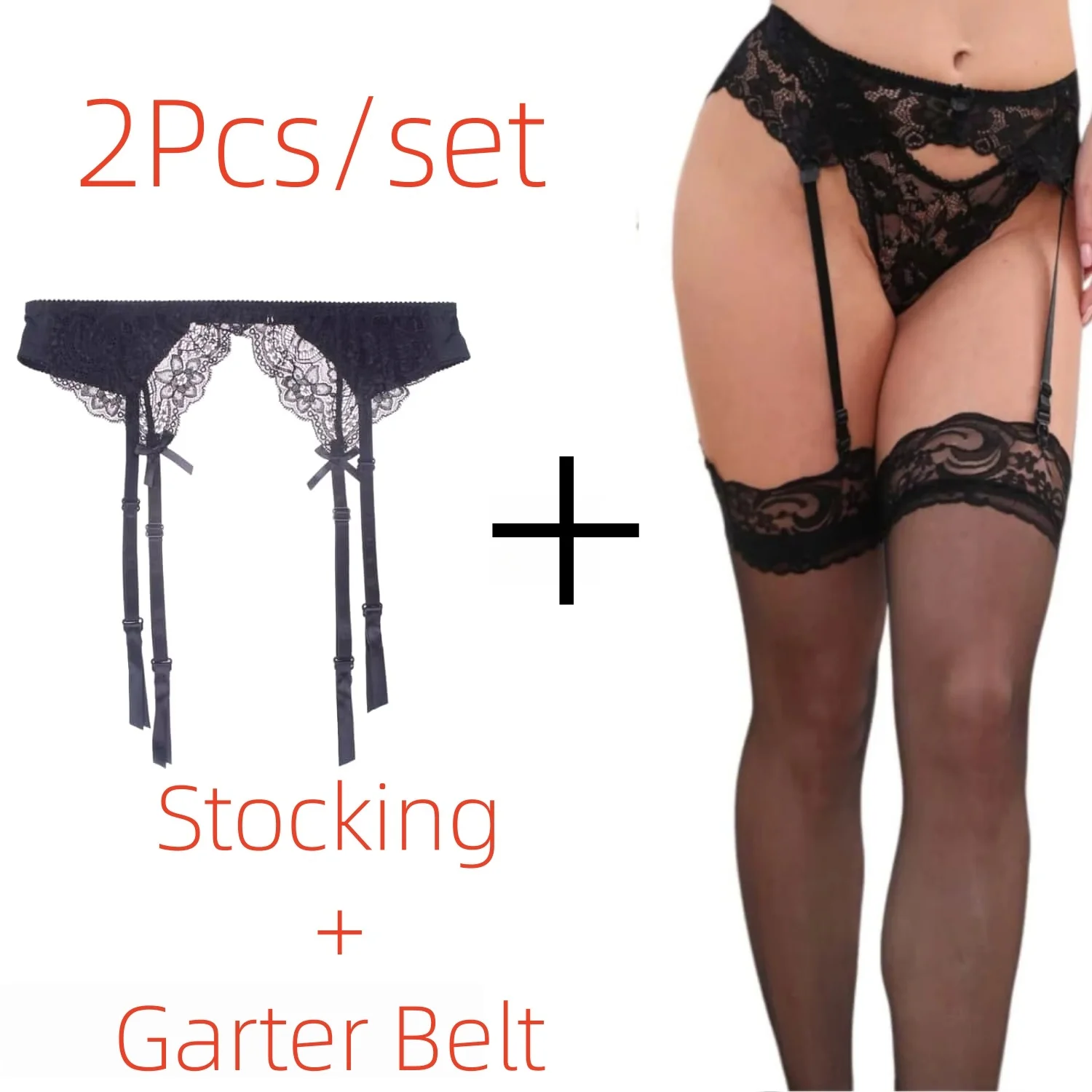 

2PCS long socks set Plus Size Fishnet Lace Stockings with Garter Belt Elastic Women's High Waist Pantyhose for Summer Tights XXL