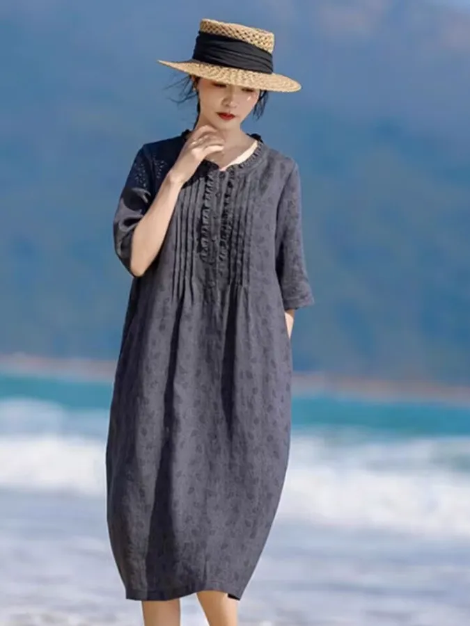 تنورة Ele A-Line Midi Dr Summer 2025 من القطن والكتان مطبوعة Gored Ne تنورة تنحيف ort Sve للسيدات عتيقة