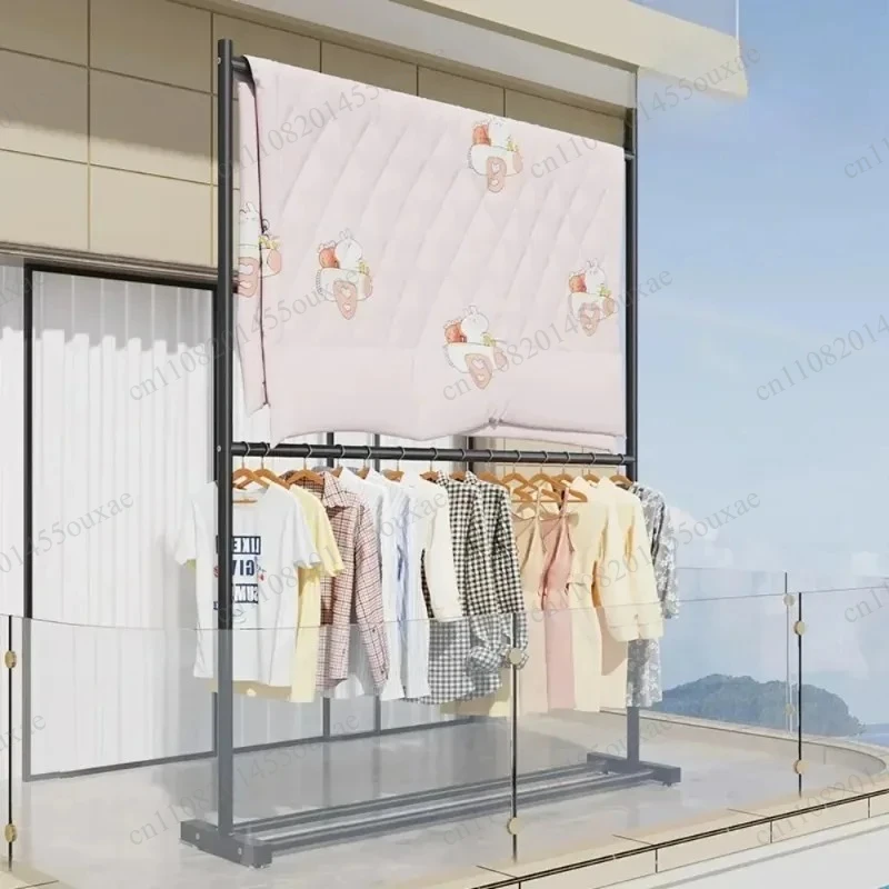 Mobile Freestanding Clothes Rack Double Layer Design Combined Coat Hanger & Shoe Rack Home Storage Furniture