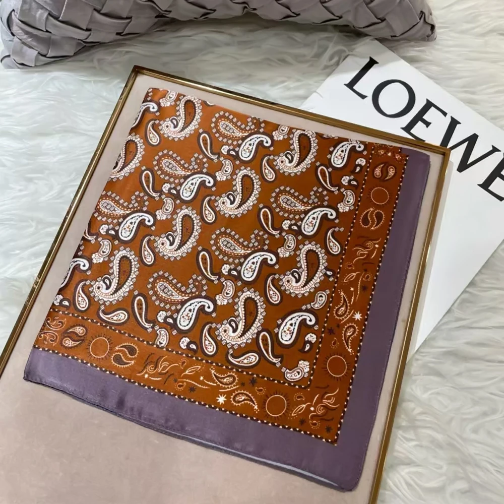 

Dark Coffee Women 100% Mulberry Silk Small Square Scarf Spring Fall Summer Hair Scarf Paisley Pattern Neck Scarves Neckerchief