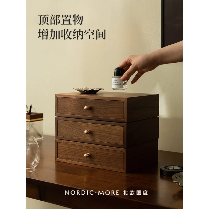Black walnut drawer storage box office entrance desktop solid wood jewelry box retro household sundries finishing box
