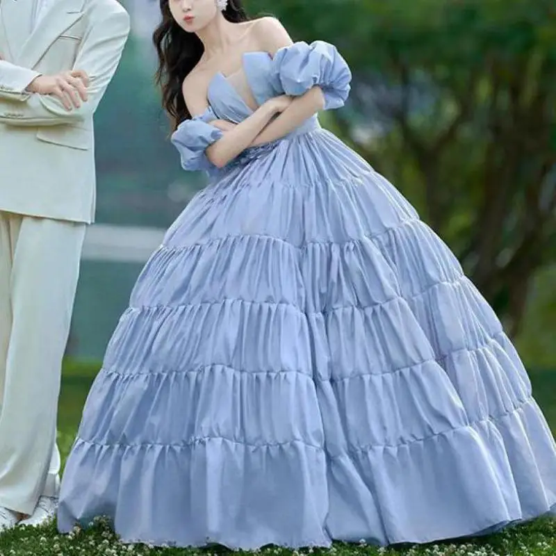 Vestidos De Novia sexis sin tirantes, vestido De baile, nuevo vestido De princesa azul dulce, Vestidos elegantes sencillos hasta el suelo, Vestidos De Novia personalizados