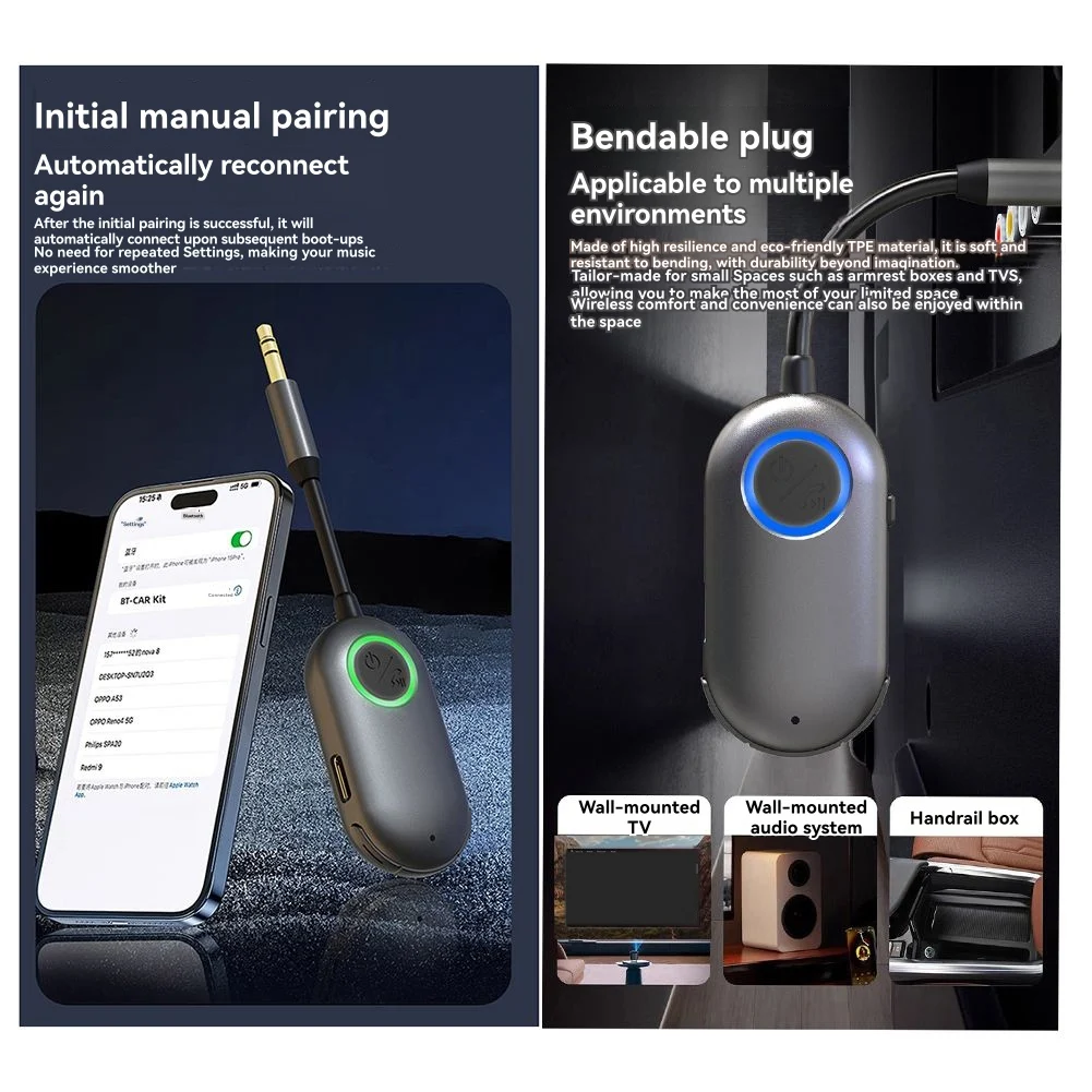 

A23G Приемник для передачи аудио по Bluetooth 5.3 в автомобиле, FM-трансмиттер 2-в-1, высококачественное соединение, мобильный Bluetooth-адаптер