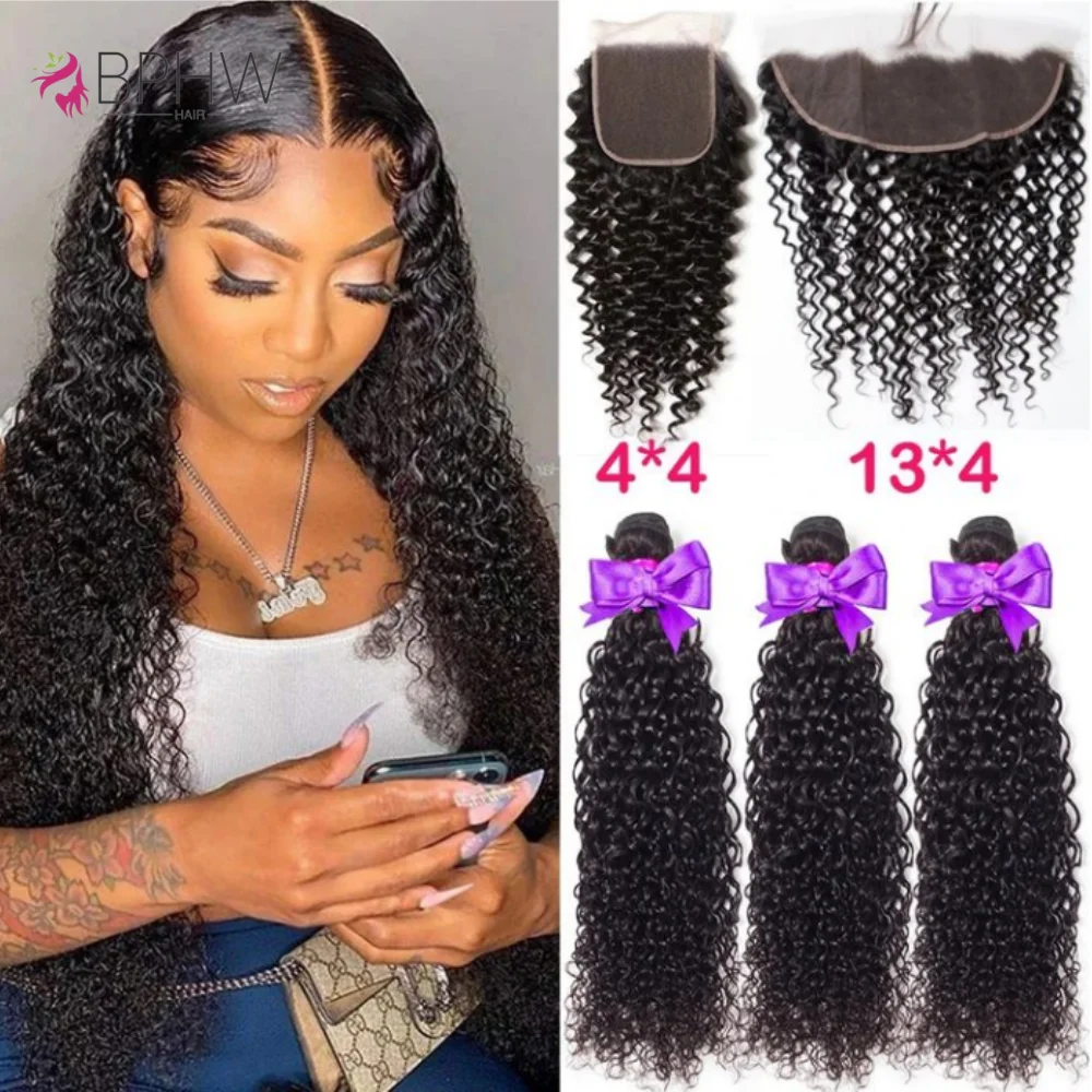 

Kinky Curly 3 Bundles With 13x4 Lace Frontal 100% Unprocessed Raw Human Hair Full And Thick 3 Bundles With 13x4 HD Lace Frontal