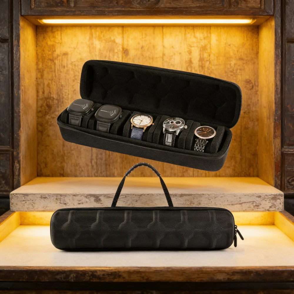 Hard Shell Watch Storage Box with Soft Padding,Heavy-Duty Watch Storage Case with Handle, Scratch-Resistant Lid,Ideal Gift