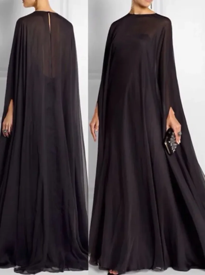 

Boat Neck Chiffon Wedding Guest Formal Evening Dress with Pleats for Women Empire Long Sleeve Mother of Bride/Groom Dress