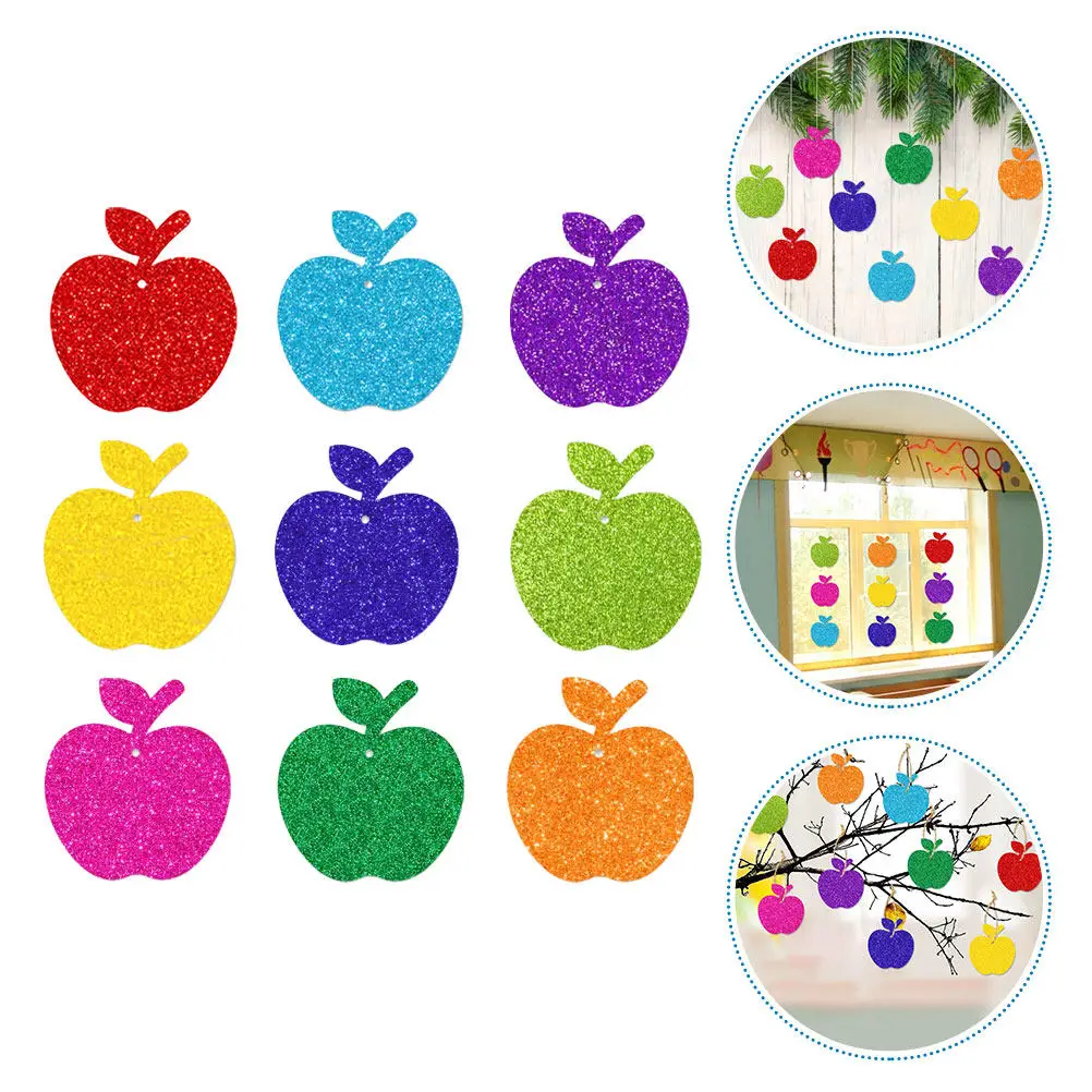 9Pcs Apple Decor Hanging Ornaments Colorful Classroom Decorations Multifunctional Teaching Cards Garland for Kindergarten School