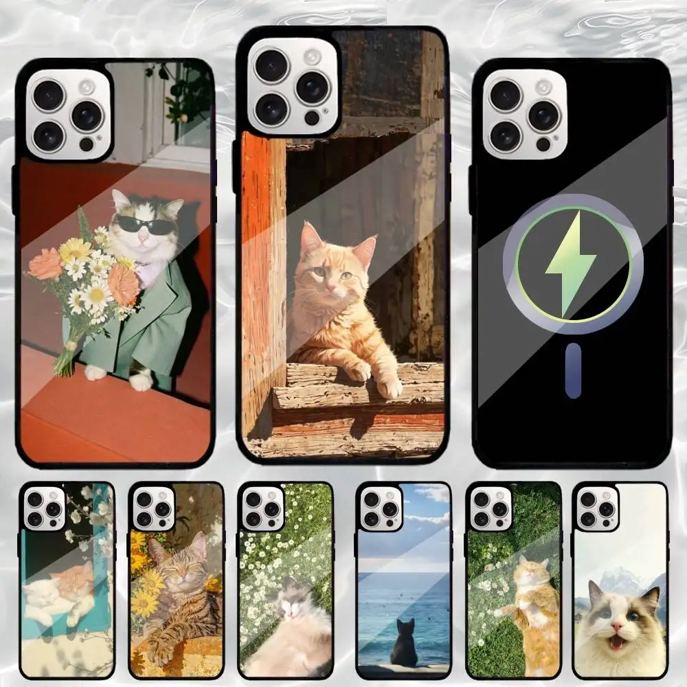 

C-Cute Animal cat Phone Case For iPhone17,16,15,14,13,12,11 Plus,For Magnetic Wireless Charge Cover