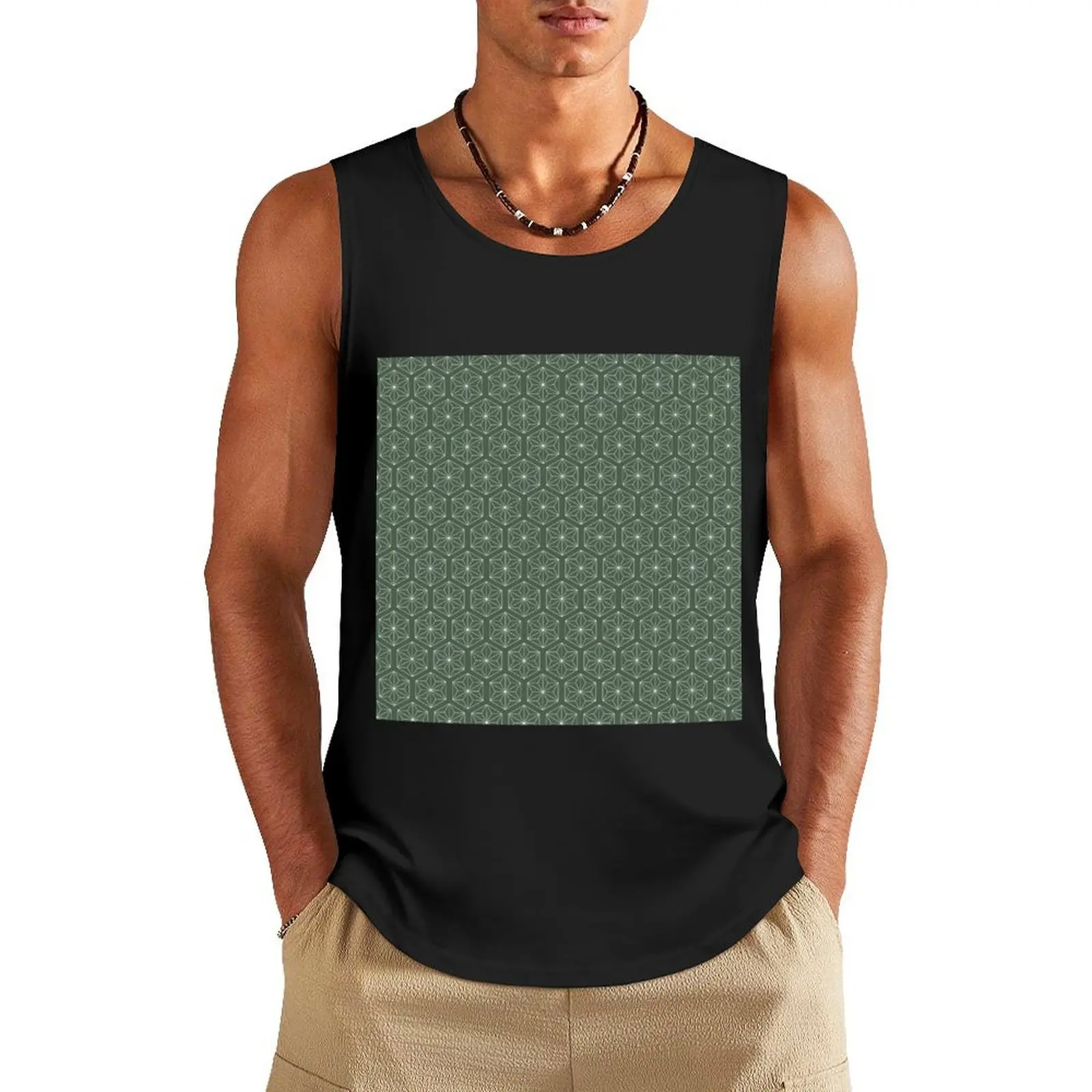 

Japanese Asanoha Star pattern (Bamboo Green) Tank Top bodybuilding t-shirt Men's t-shirt men clothes