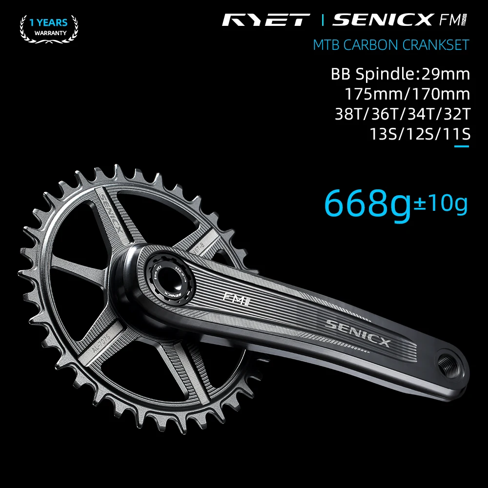 

RYET MTB Cranksets DUB Bicycle Cranks 668g 29mm Aluminum Spindle 170/175MM 3mm Chainring 32T 34T 36T 38T Cycling Parts