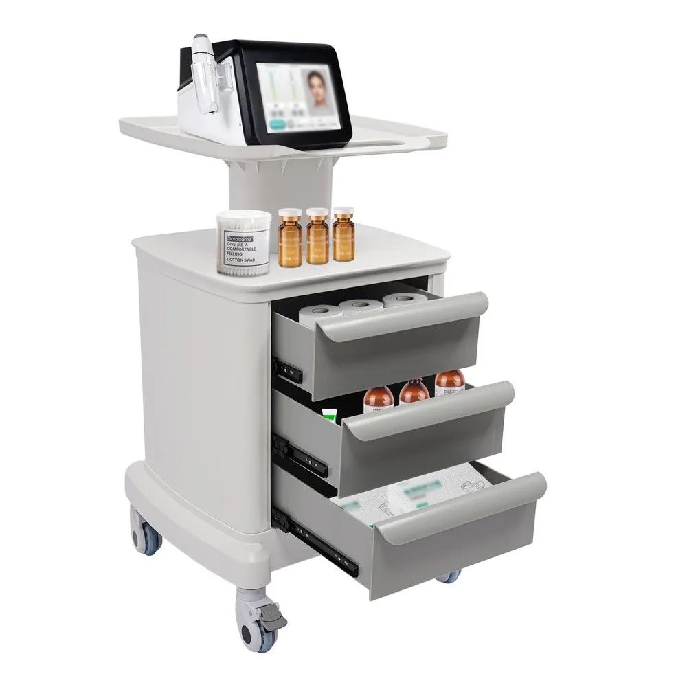 4 Tiers Lab Carts 110 Lbs Capacity Lab Utility Cart with 3 Drawers & 1 Top Tray Mobile Rolling Cart with 4 Silent