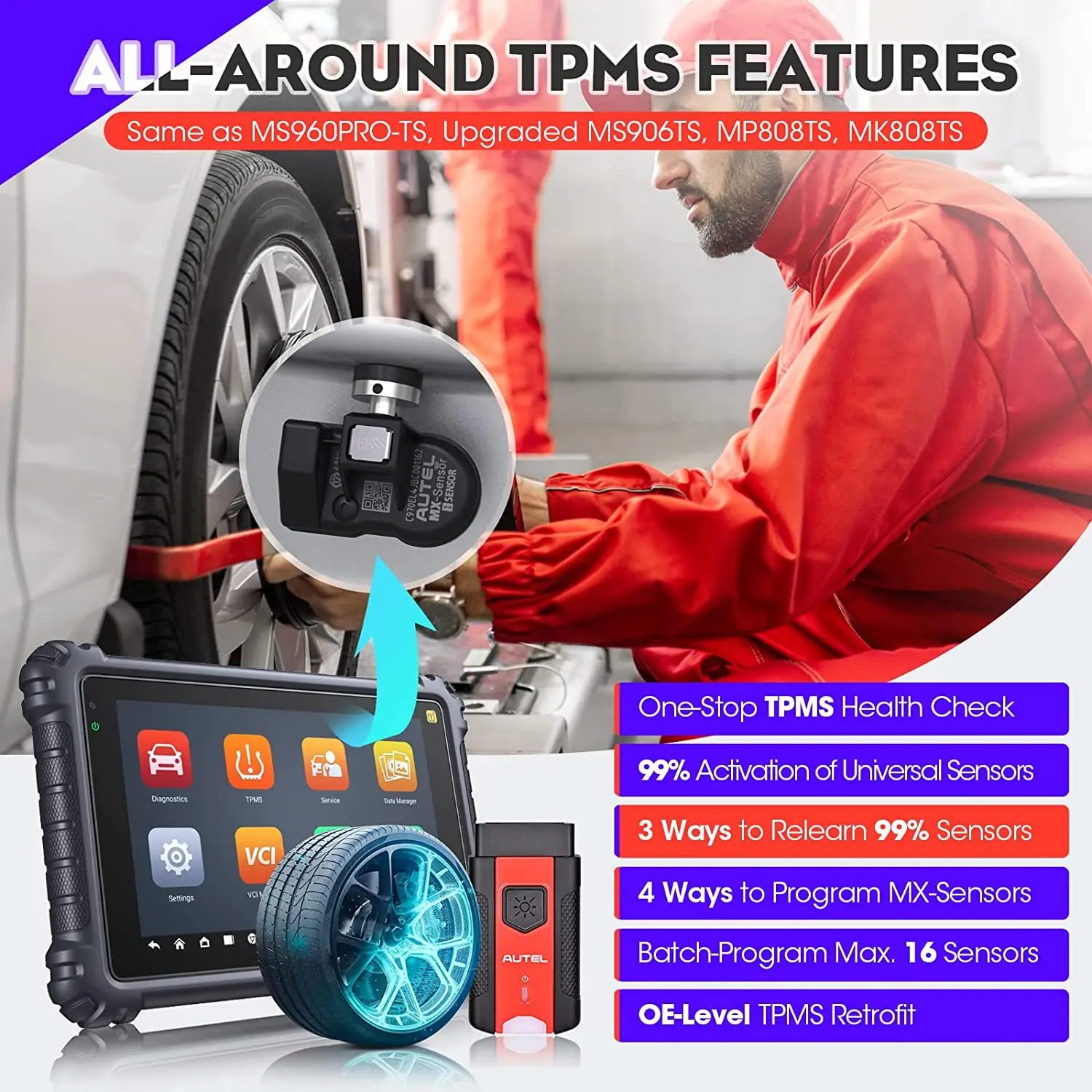 Autel Scanner MaxiCOM MK906PRO-TS Automotive Diagnostic Tool Bidirectional Scan Too ECU Coding Diagnostic Tool TPMS Programming