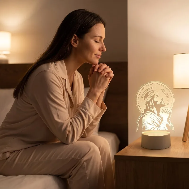 Inspirational Religious Gift: Jesus Lamp – Serenity Prayer Acrylic LED Table Lamp, Suitable for Christmas and Easter view 2
