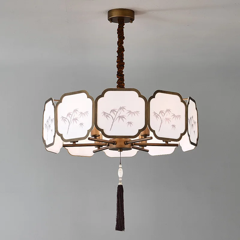 

Living room chandelier new Chinese style silk bamboo leaf designer zen dining room bedroom hanging lamp