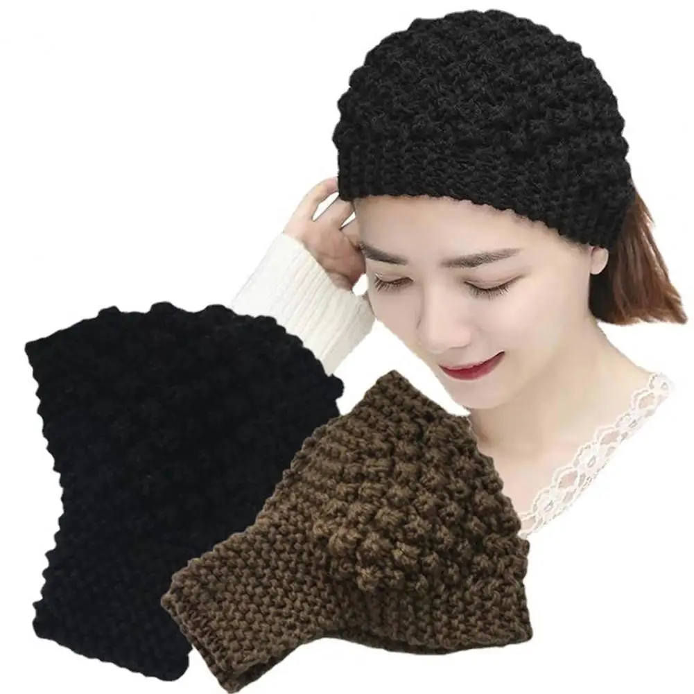 Winter Headband Elastic Knitted Solid Color Headwrap Soft Keep Warm Hollow Out Wide Band Sports Headband Hair Accessories