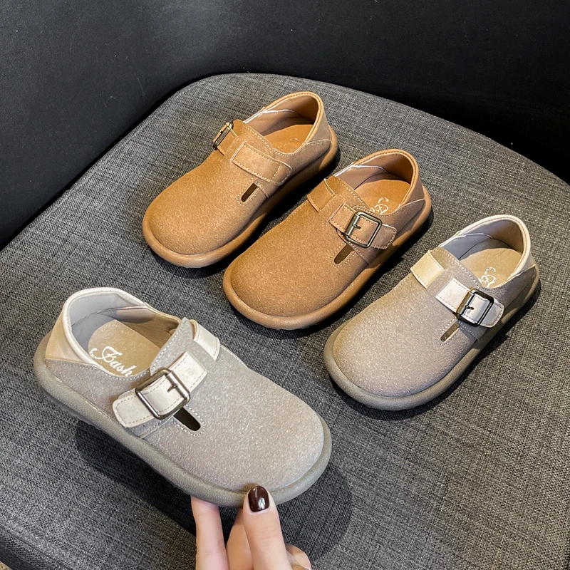 

2024 New Boys Casual Shoes Children Fashion Buckle Round-toe Britain Style Girls Loafers Versatile Breatheable Kids Unisex Shoes