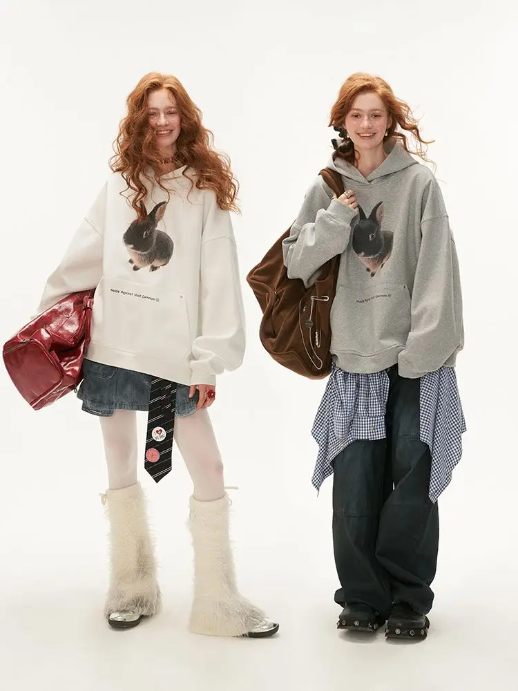 American Trendy Brand Rabbit Letter Print Cotton Pullover Hoodie Autumn New Casual All Match Unisex Sweatshirt Couple Y2k Top - view 4
