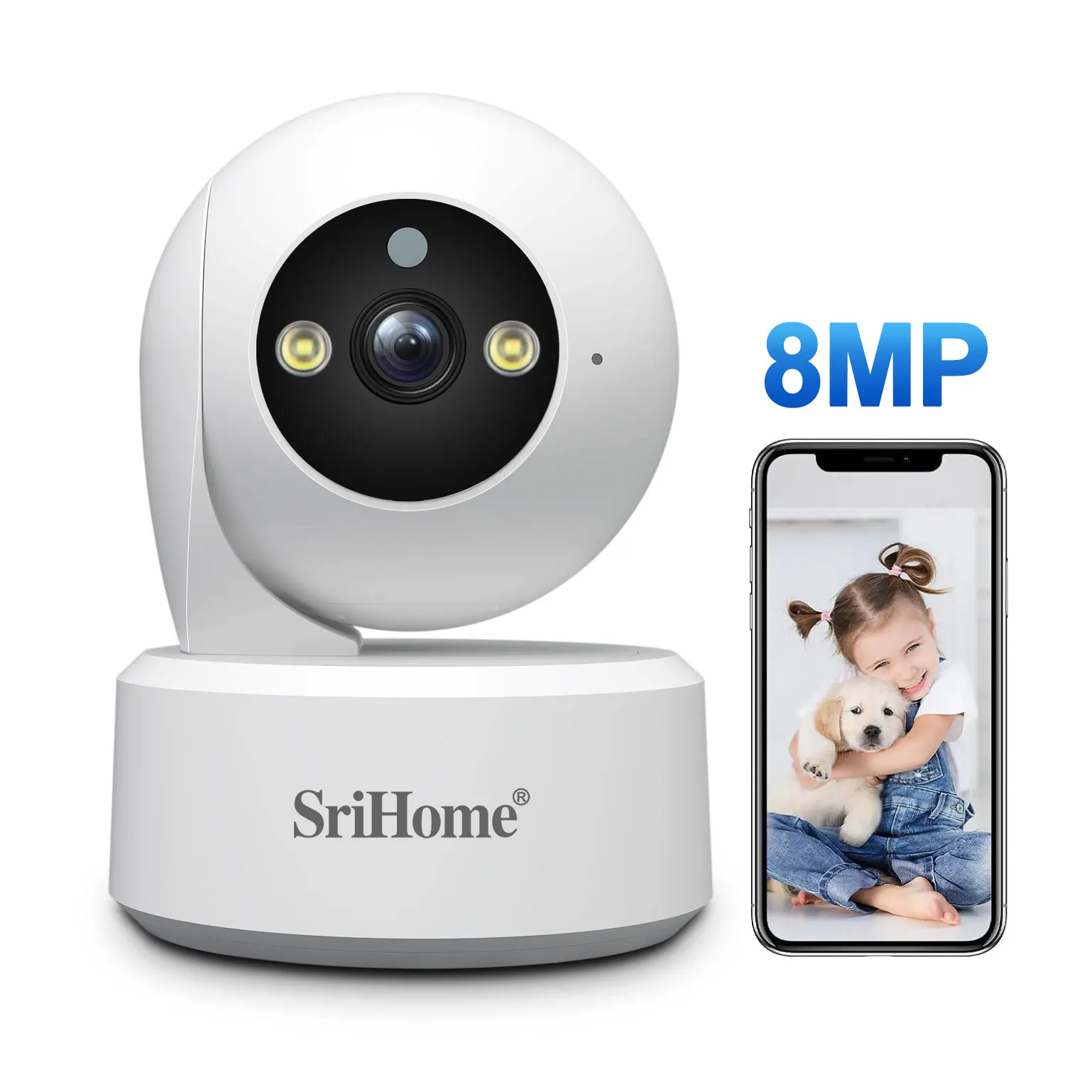 Full Color 3X Zoom 8MP 2.4G&5G Dual Band WIFI Wireless PTZ IP Dome Camera AI Humanoid Cry Detection Baby Monitor SH064
