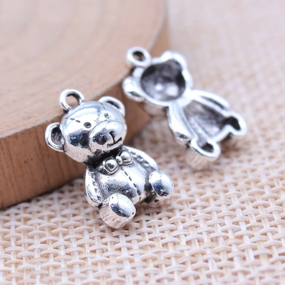 WYSIWYG 20pcs 11x17mm Antique Silver Color Bear Charms Pendant For DIY Jewelry Making Handmade Jewelry Craft Findings