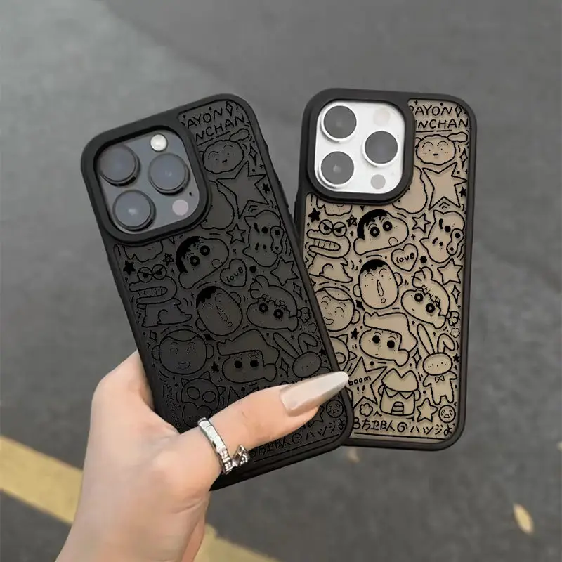 Kawaii تلوين شين تشان الكرتون جراب هاتف آيفون 11 12 13 14 15 16 برو ماكس 16E XS X XR 7 8 زائد SE غطاء ناعم