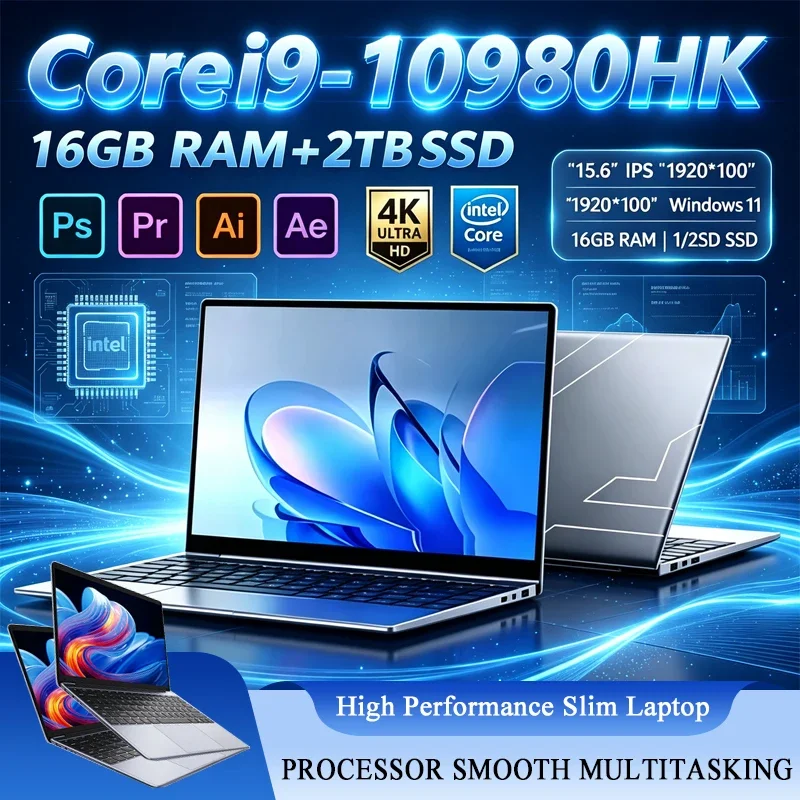 Computador portátil para jogos de 15,6 polegadas, modelo 10980HK, com 16 GB de RAM, SSD de 1 TB ou 2 TB, PC para jogos, Windows 11, resolução de 1920x1080, portátil para escritório e estudo.