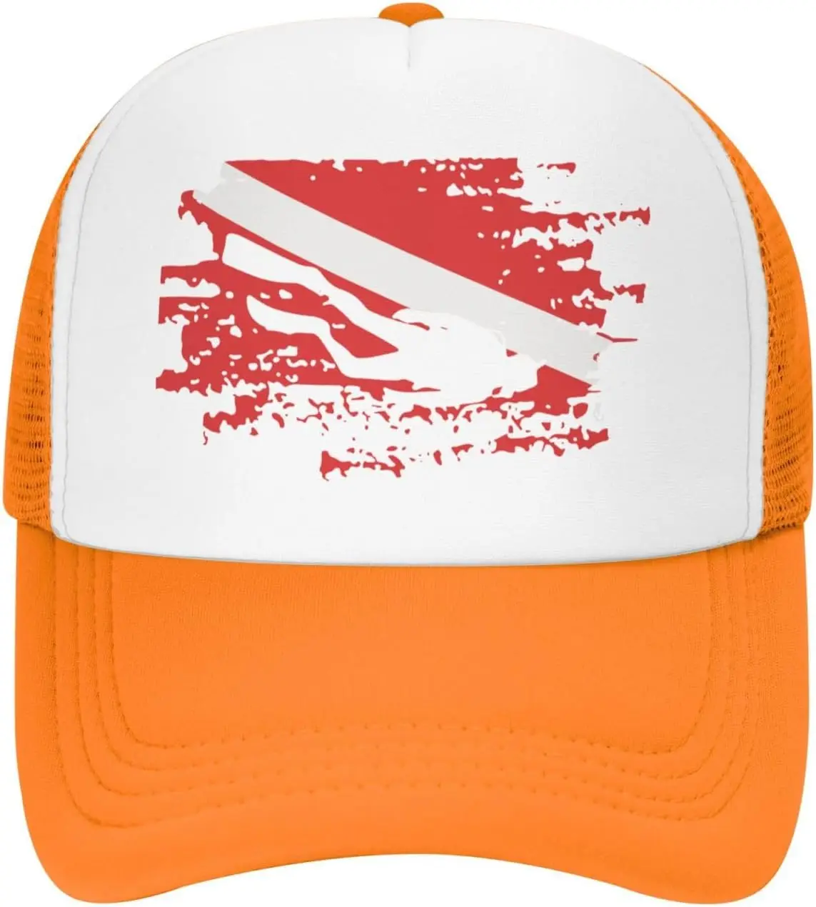 Scuba Diving Flag Distressed Mesh Trucker Hat Unisex Polyester Snapback Cap Outdoor Casual