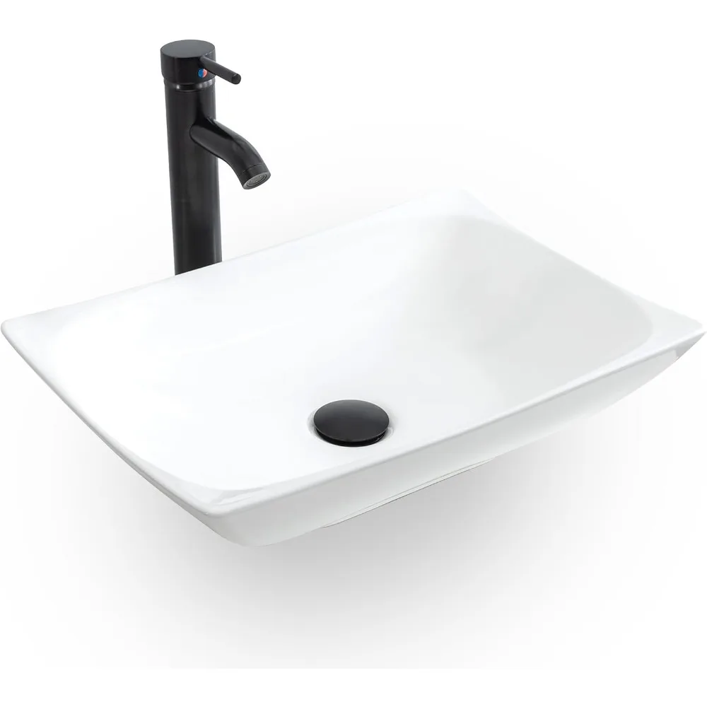 

Bathroom Ceramic Sink Bowl Classic White Curved Porcelain Vessel Sink and Faucet Combo for Bathroom Countertop Bowl Sink