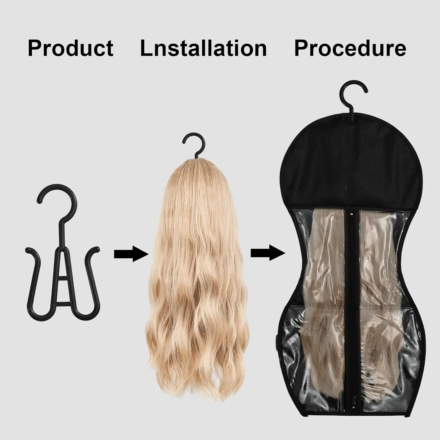 1/3/5pcs Premium Wig Storage Bags with Sturdy Metal Hangers - Black Transparent Design for Multiple Wigs & Hair Extensions