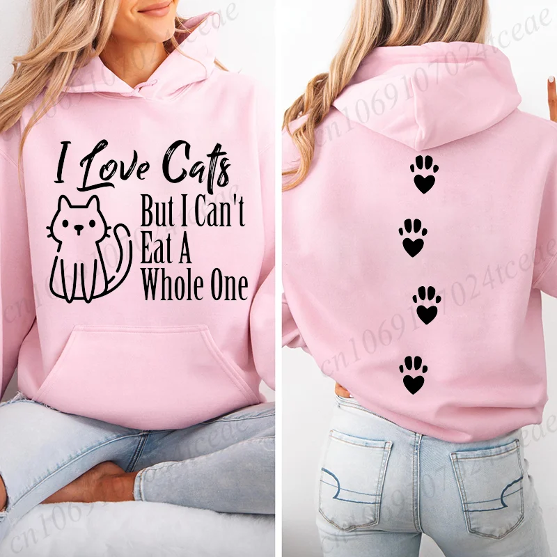 Femmes décontracté sweats à capuche j'aime les chats mais je ne peux pas manger un entier imprimer Harajuku Streetwear décontracté pulls à capuche de mode vêtements de sport