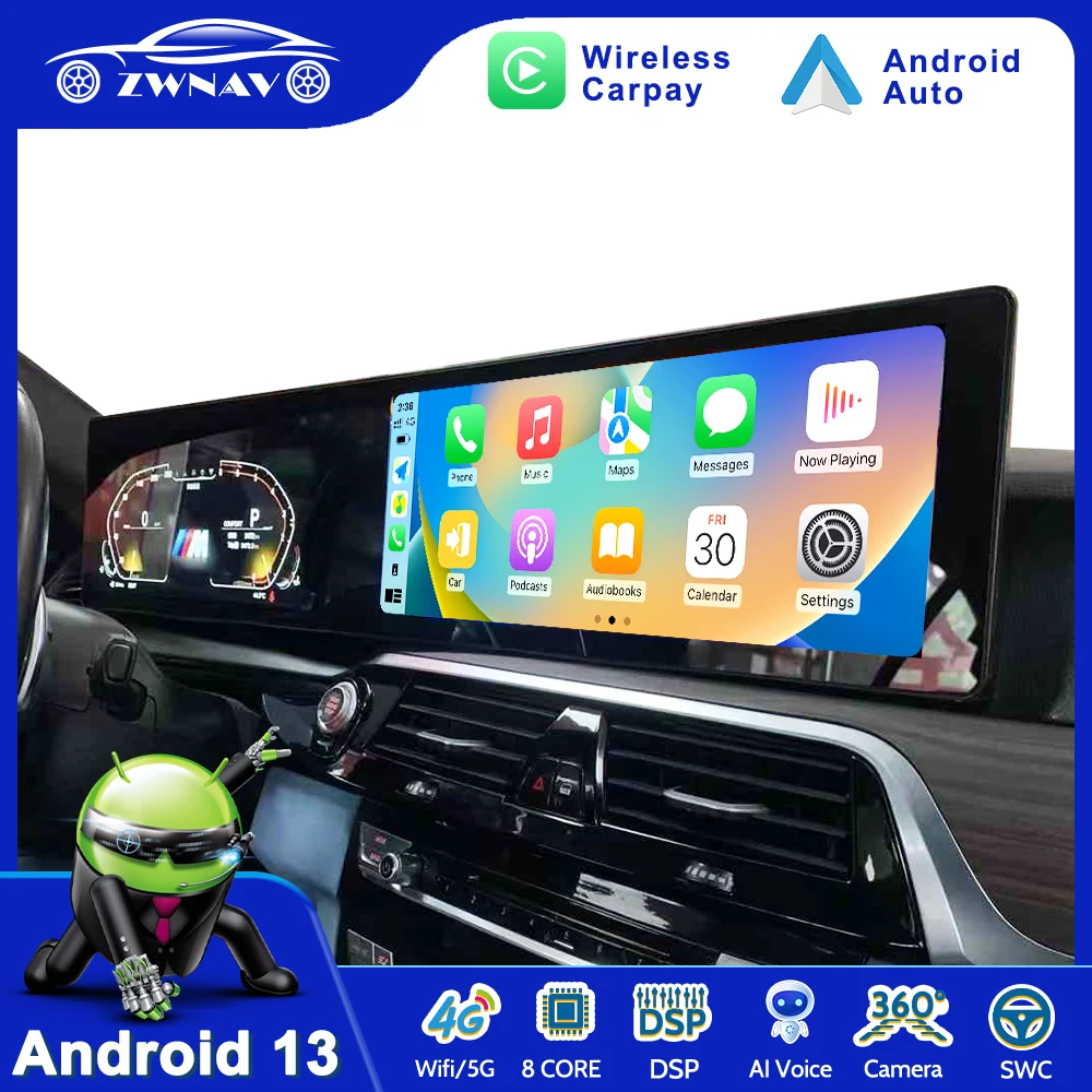 

12,3-дюймовый двойной экран Carplay Android 13 для BMW 5 серии 2009-2017 CIC NBT Автомобильный мультимедийный плеер Автомобильная GPS-навигация