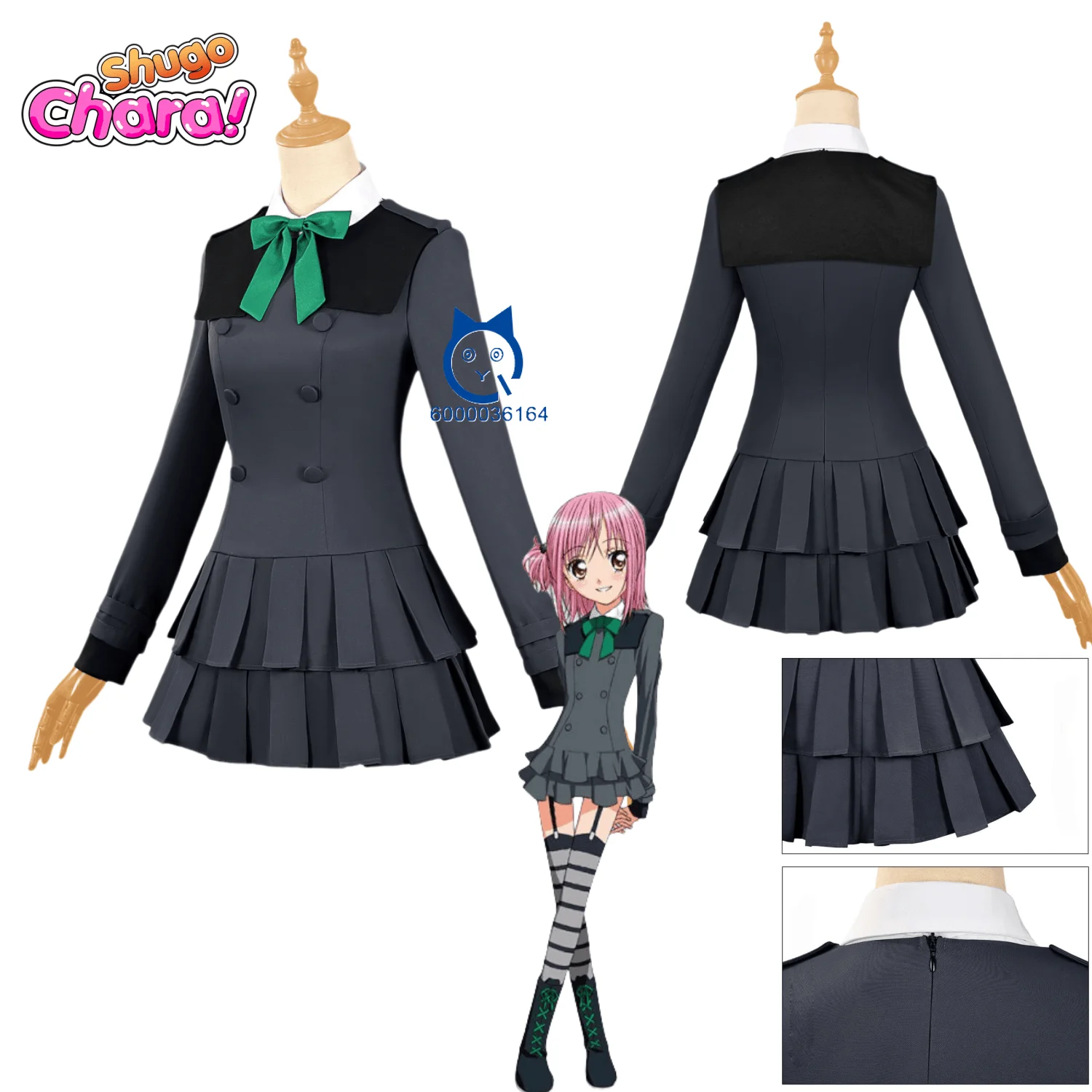 

Hot Japanese Anime Cosplay Costume Amu Hinamori Role Playing Anime Clothes Green School Uniform Dress for Women Girls Comic Con