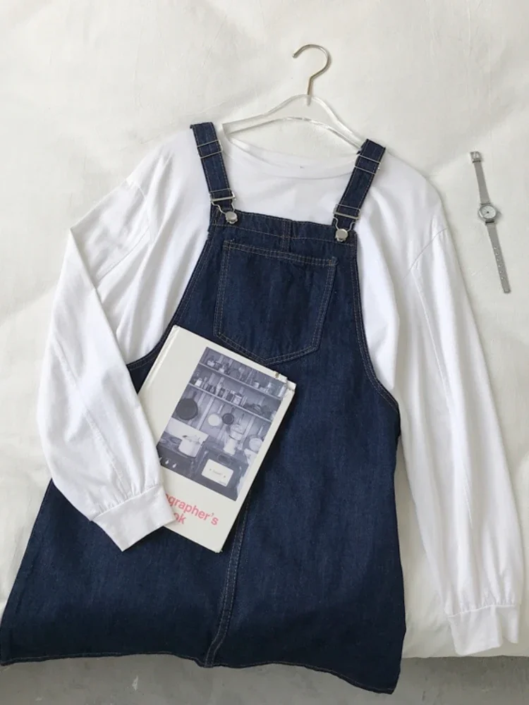 Denim Mini sukienki damskie luźne, solidne, delikatne Ulzzang Vintage Casual kwadratowy kołnierzyk letni College leniwy cały mecz Streetwear nastolatki — zdjęcie 7