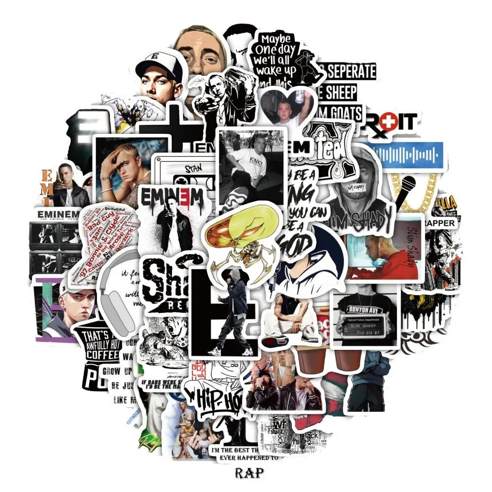 60 قطعة من ملصقات Eminem الأكثر مبيعًا، جدار جرافيتي، دفتر ملاحظات، كوب ماء، تزيين لوح التزلج، ملصق مقاوم للماء