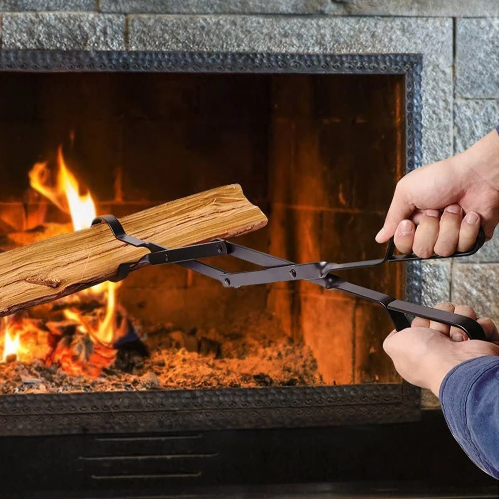 

Foldable Metal Firewood Tongs Portable Fireplace Tong For Log Grabbing Indoor Outdoor Use Durable Heat Resistant Grappling Tool