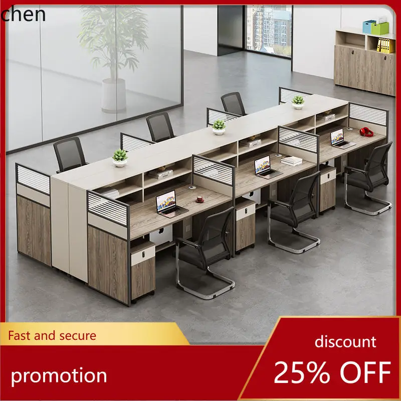 HT Staff Office Desk and Chair Set Simple Modern 2/4/6 Person Employee Card Seat Financial Office Desk