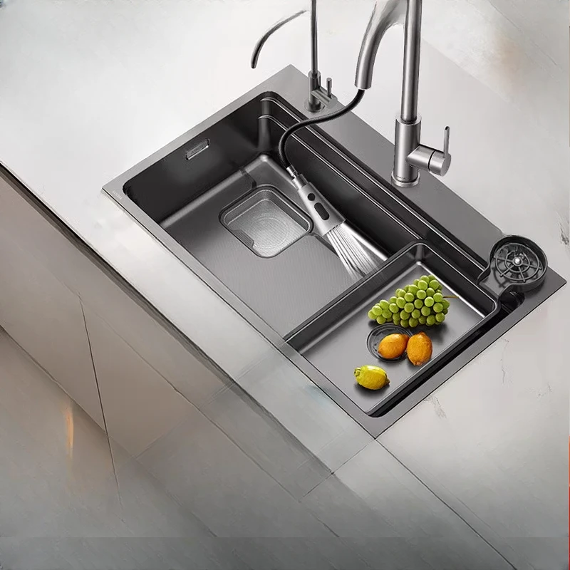 

Large single sink for vegetable washing basin, 304 stainless steel for household kitchen, nano-embossed flying rain for sink.