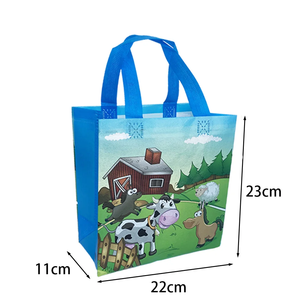 Farm Animal Party with Handles Non Woven Farm Goodie Candy Treat Bags Reusable Barnyard Birthday Party Gift Tote   Barn Yard