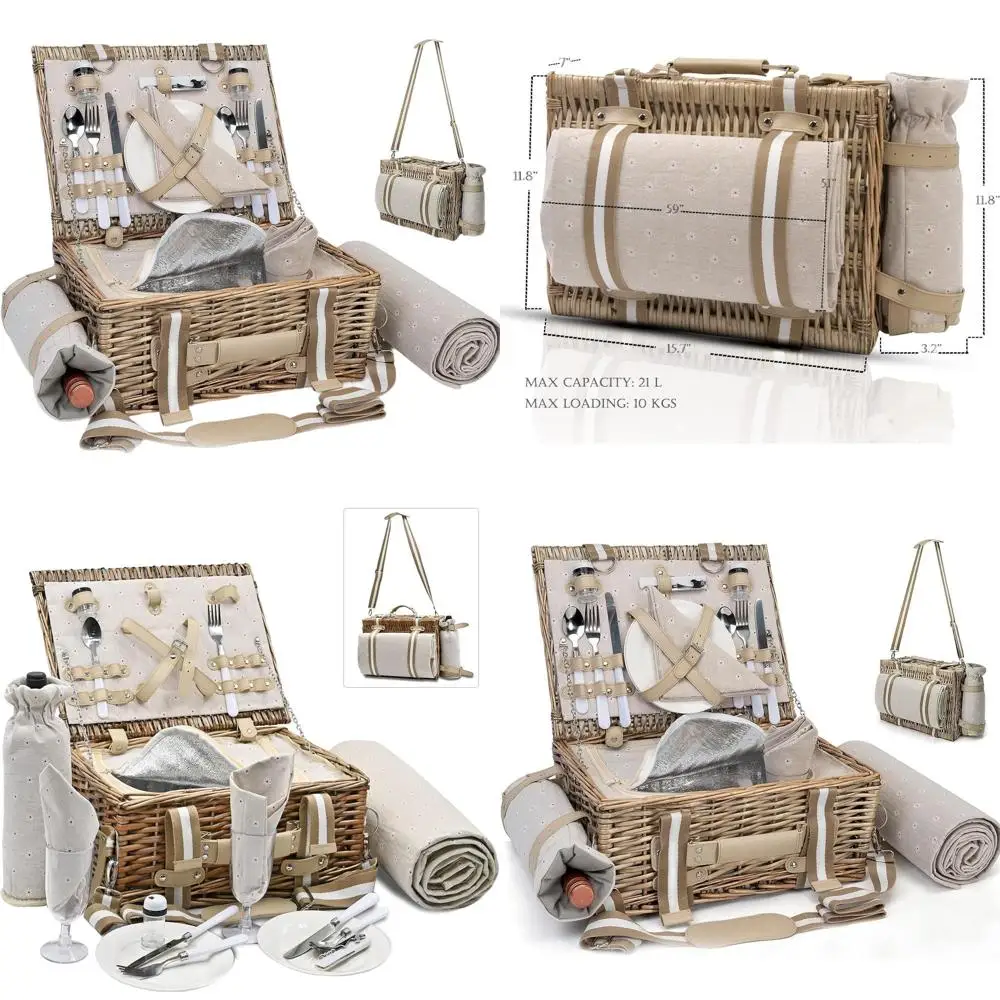 سلة نزهة معزولة مكونة من 19 قطعة للأزواج مع بطانية مقاومة للماء وحقيبة نبيذ للمغامرات الخارجية #1