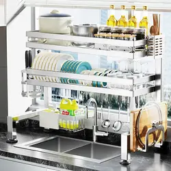 Stainless Steel Sink Shelf Bowl Drain Rack Kitchen Storage Rack Multifunctional Dish Cutlery Knife Spoon Sink Rack Set Organizer