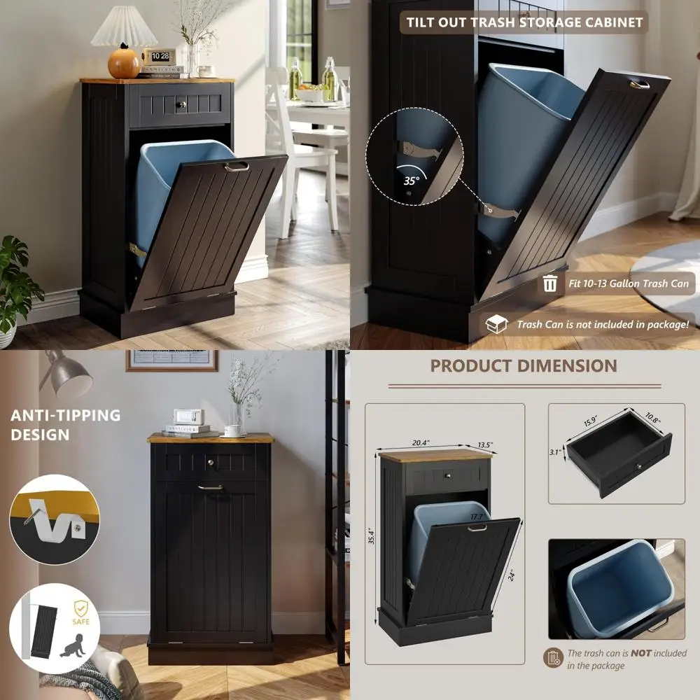 개가 들어가지 않는 틸트 아웃 쓰레기통 홀더, 주방 아일랜드용, 블랙 - 안전한 쓰레기통 보관 솔루션
