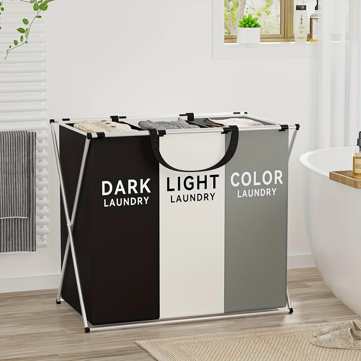 1 PC Large Laundry Hamper 3 Sections Divided Laundry Basket Foldable Washing Bin Dirty Cloth Storage Bag