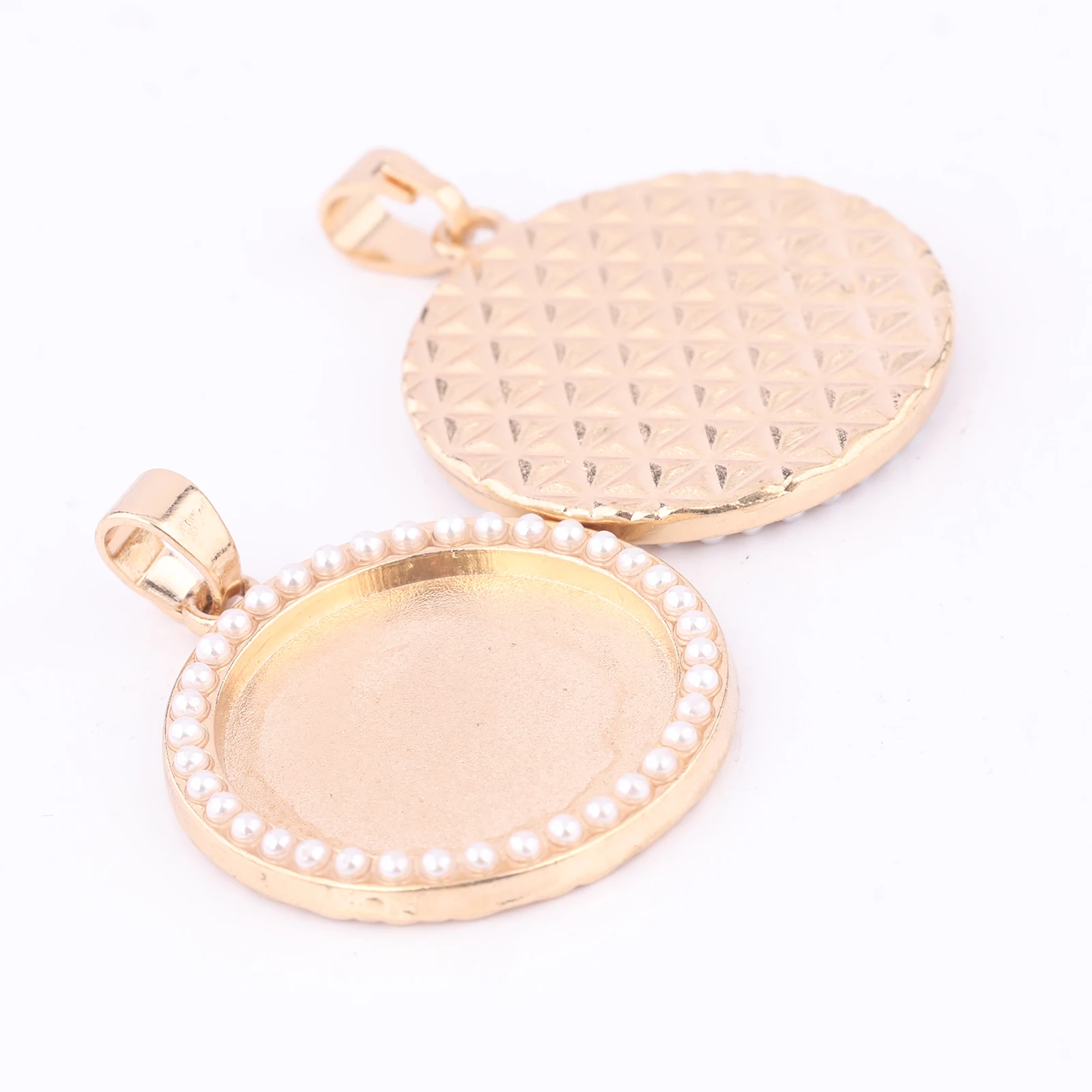 5pcs Kc Gold Pearl Cabochon Base Settings 20mm Dia Bezel Pendant Trays For Necklace Jewelry Making Supplies - view 3